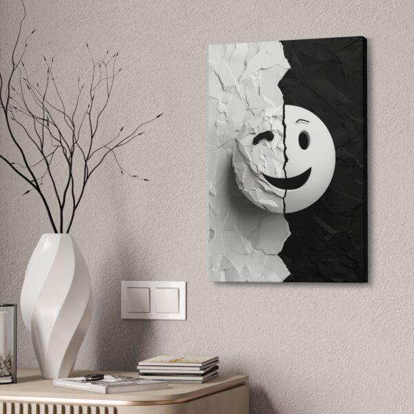 Black & White Smile Face Crooked Canvas Stretched, 1.5'' - Image 4