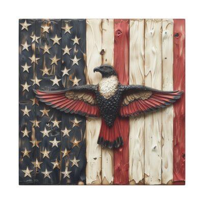 American Flag on Wood with Bird Matte Canvas, Stretched, 0.75"