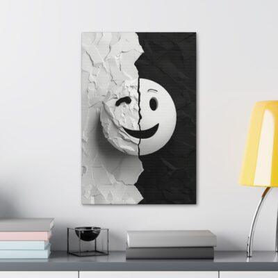 Black & White Smile Face Crooked Canvas Stretched, 1.5''