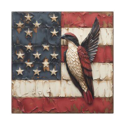 Bird on Wood Painted American Flag Matte Canvas, Stretched, 0.75"