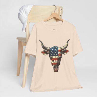 Bull Horn Skull American Flag