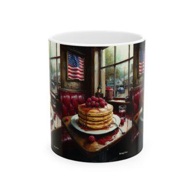 Patriotic Pancake Ceramic Mug, Cozy Kitchen Gift, Americana Decor, Breakfast Lover's Cup, Coffee Mug for Home or Office