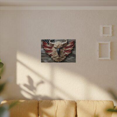 Bird with Horns American flag Wood Matte Canvas, Stretched, 0.75"