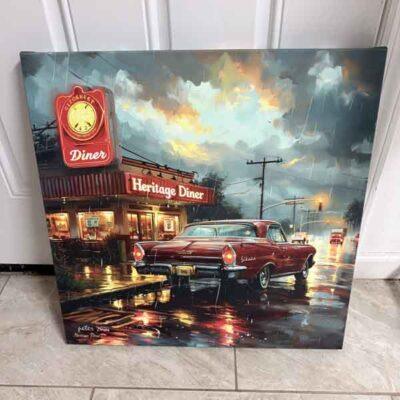 car and diner 30" x 30" Stretched Canvas Print